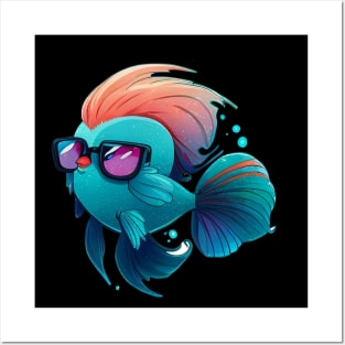 COOL BETTA FISH WITH SUNGLASSES Posters and Art